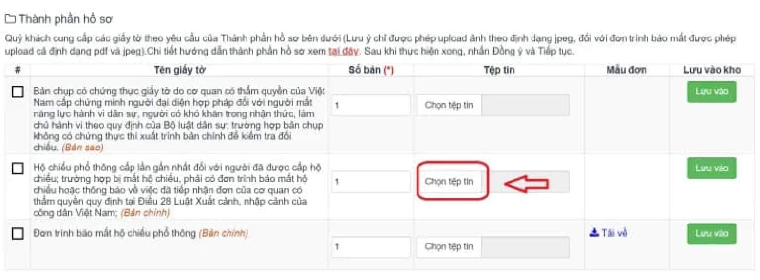 Tải thêm hồ sơ nếu bạn yêu cầu cấp lại hộ chiếu Online