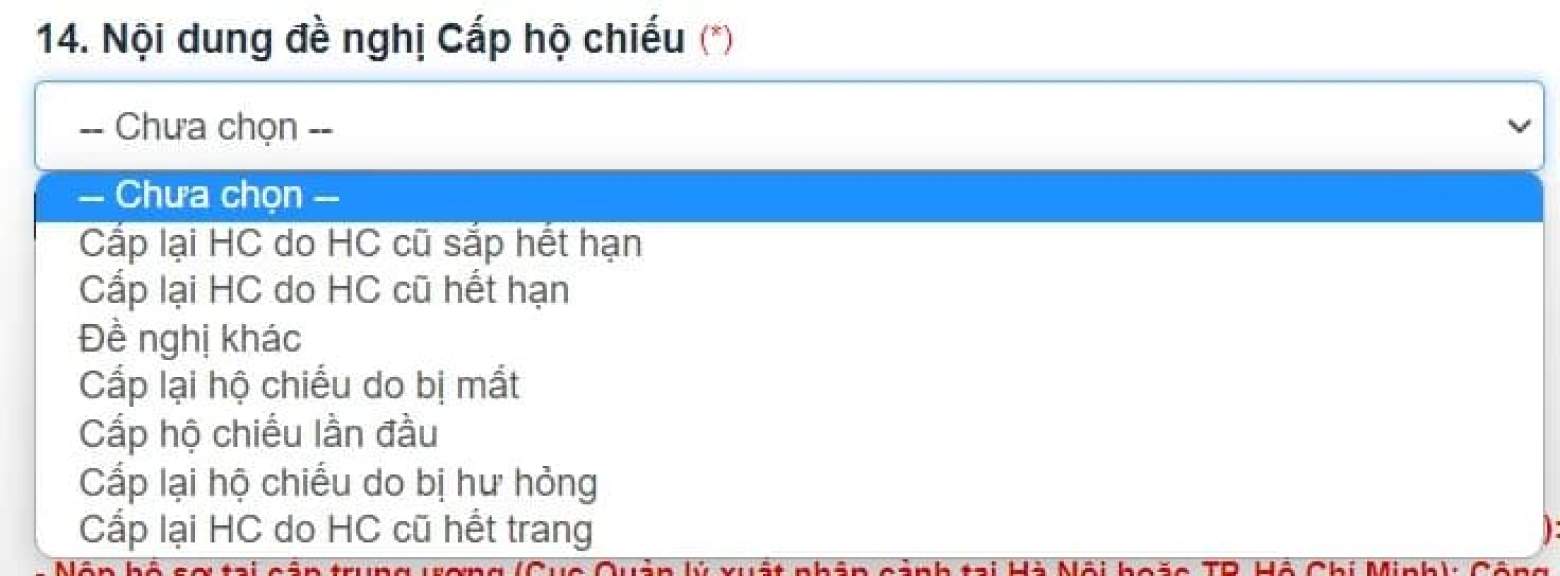 Lựa chọn đề nghị cấp hộ chiếu Online