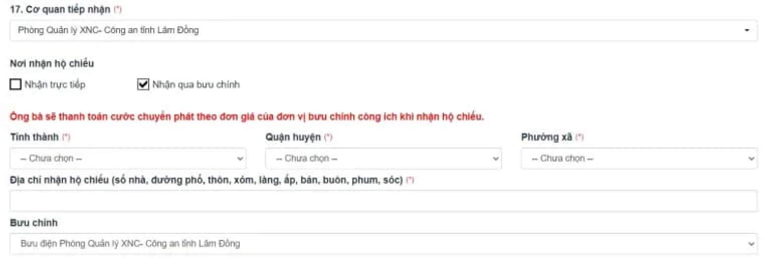 Lựa chọn hình thức nhận hộ chiếu khi làm Online