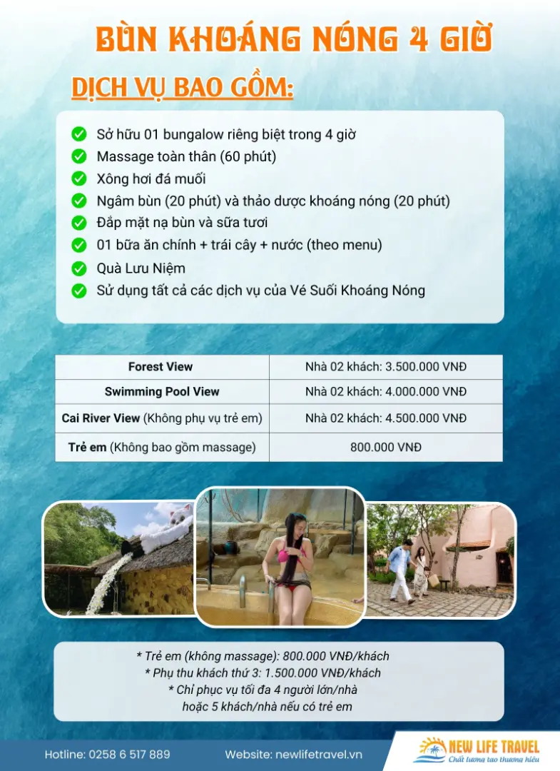 Giá vé bùn khoáng nóng VIP 4 giờ I Resort Nha Trang Giá vé bùn khoáng nóng VIP 4 giờ I Resort Nha Trang
