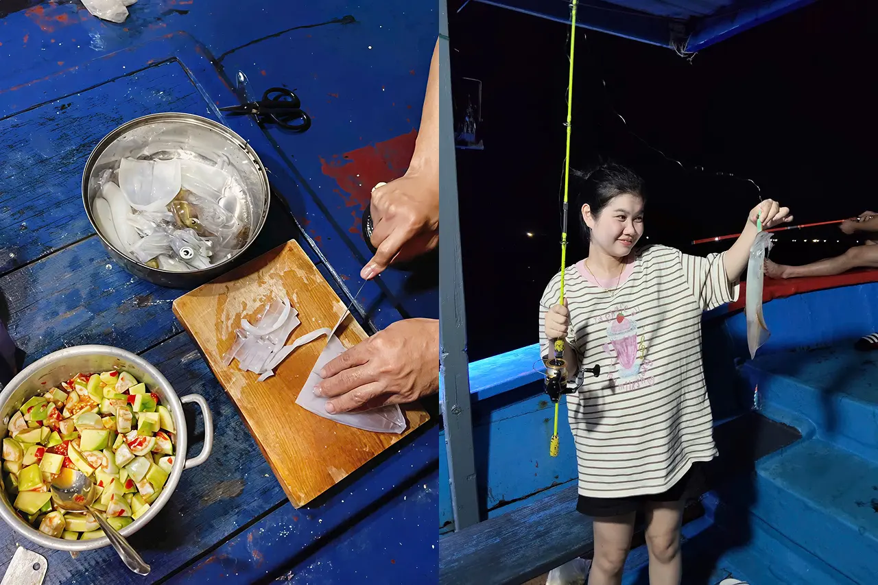 Du khách câu được mực trong tour câu mực đêm Nha Trang Du khách câu được mực trong tour câu mực đêm Nha Trang