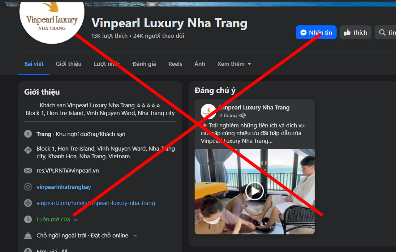 Fanpage giả mạo lừa đảo du khách đặt phòng Fanpage giả mạo lừa đảo du khách đặt phòng