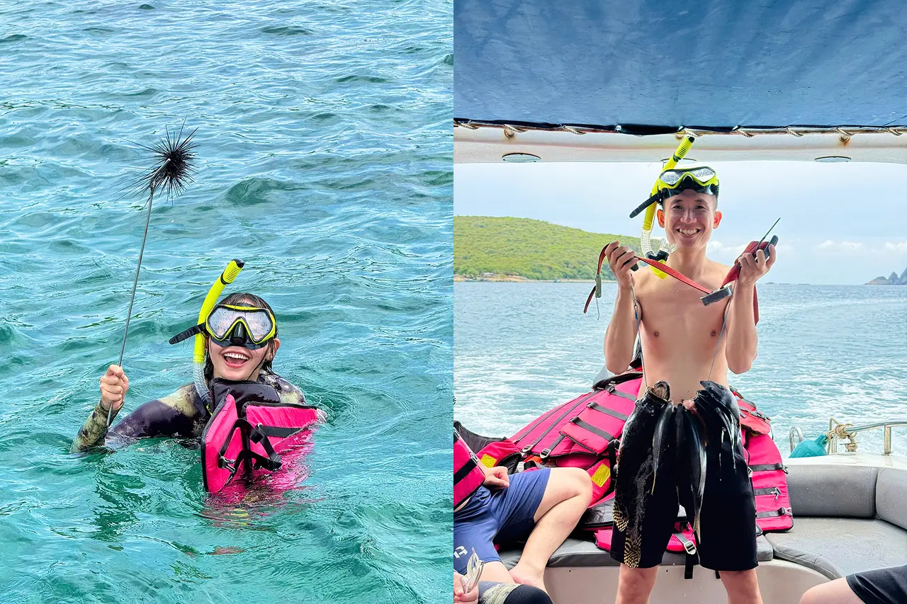 Du khách trải nghiệm bắt Nhum - tour săn cá đảo hoang Nha Trang