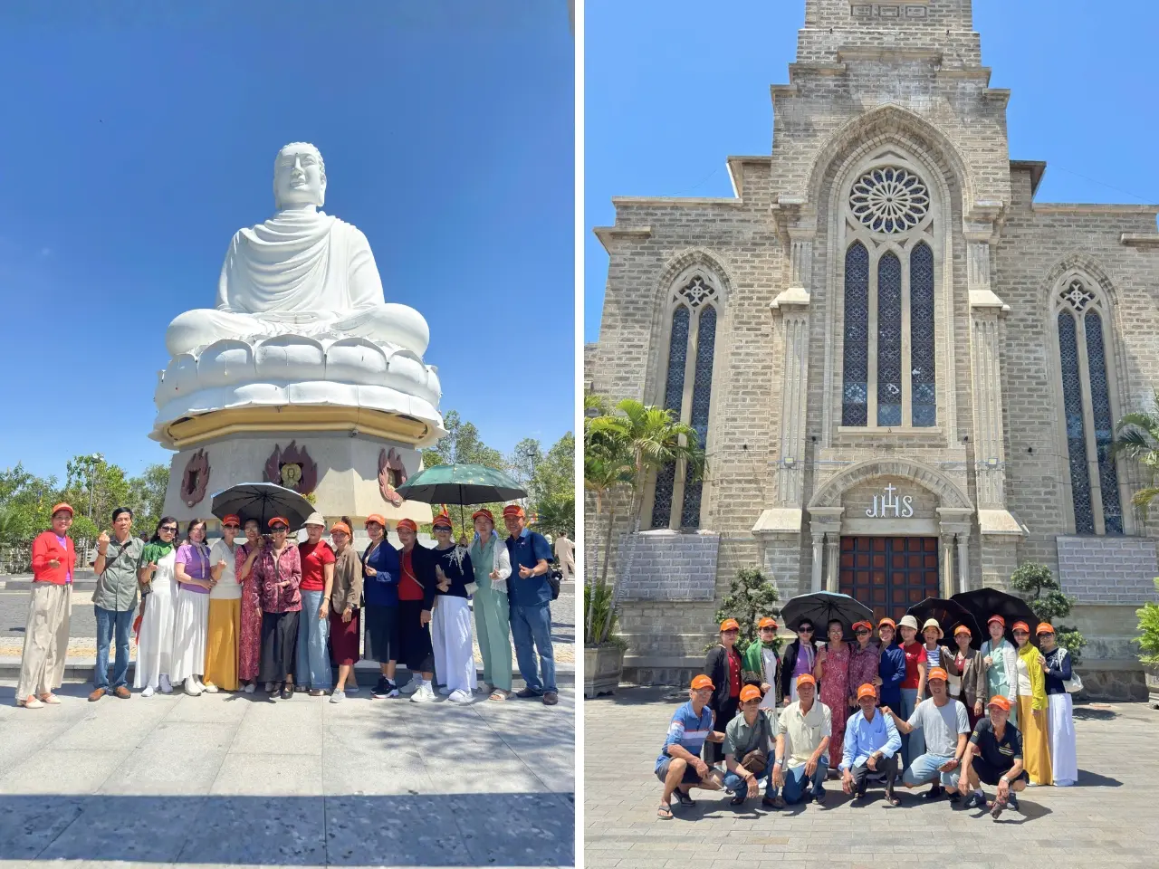 Nụ cười tươi trẻ của các thành viên khi check-in tại điểm trong City tour Nha Trang
