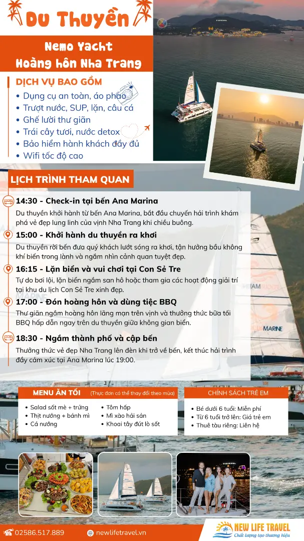 Chương trình tour du thuyền Nemo Yact - Hoàn hôn trên vịnh Nha Trang Chương trình tour du thuyền Nemo Yact - Hoàn hôn trên vịnh Nha Trang