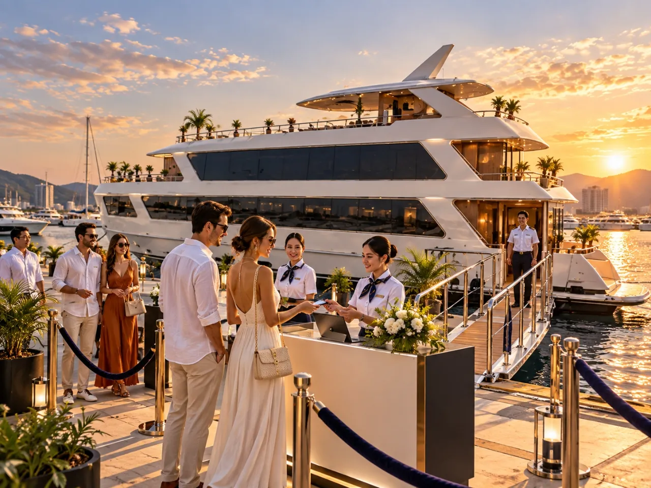 Ảnh mô phỏng: Du khách làm thủ tục lên tàu tại bến du thuyền Ana Marina