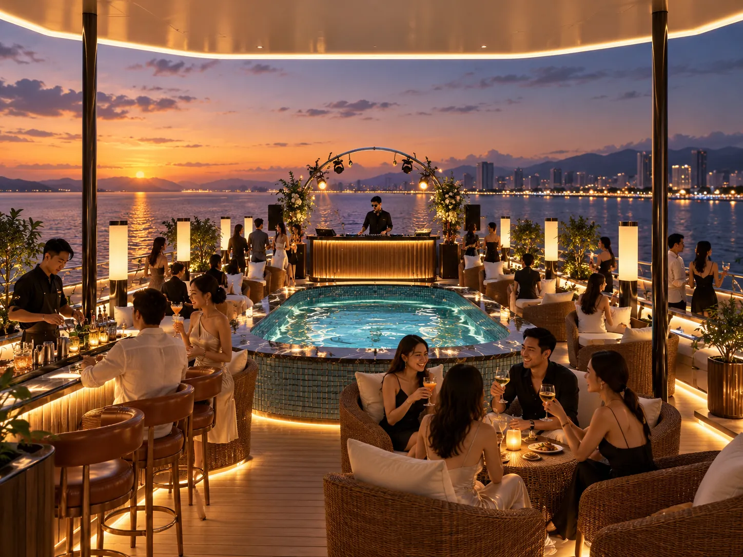 Ảnh mô phỏng: Không gian quầy bar và âm nhạc DJ sôi động trên tầng Sky Deck